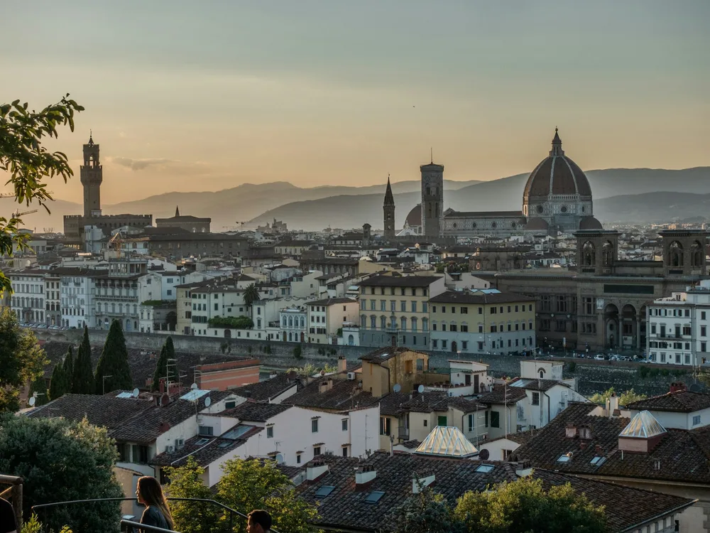A view across Florence's rooftops toward the cathedral dome